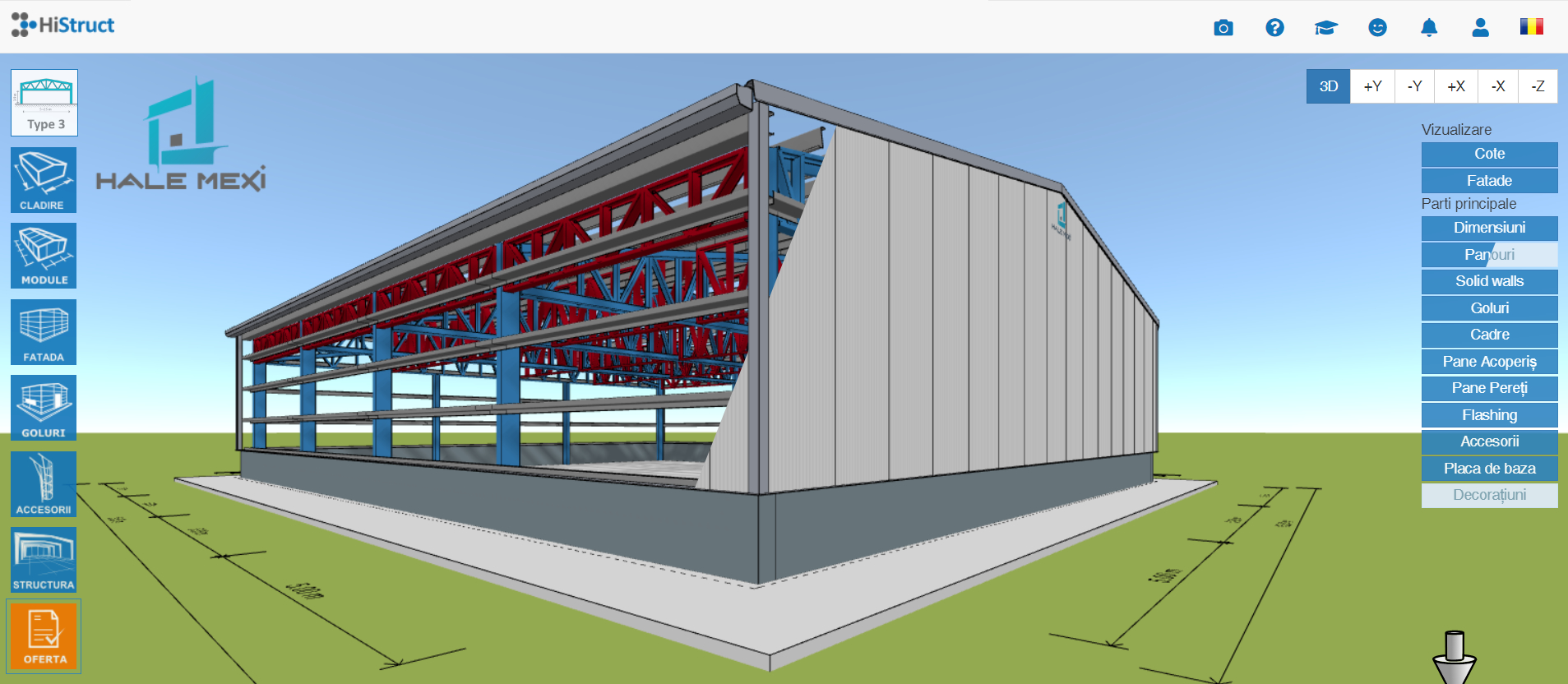 Configurator de hale metalice pe structura metalica usoara MEXI
